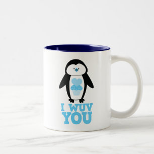 I wuv you penguin with cupcake hearts Two-Tone coffee mug