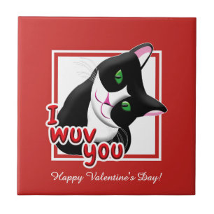 I Wuv You Valentines's Day Cat Ceramic Tile