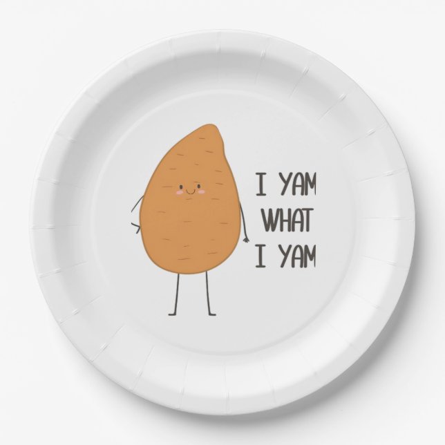 I Yam What I Yam! Awesome Yam Vegetable Pun Paper Plate (Front)
