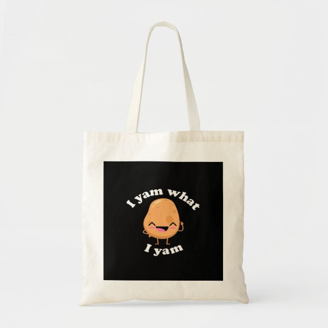 I Yam What I Yam, Cute Vegetarian Thanksgiving Pot Tote Bag (Front)