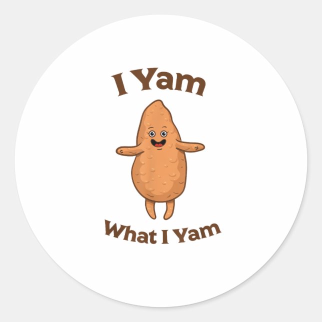 I Yam What I Yam Dancing Sweet Potato Thanksgiving Classic Round Sticker (Front)