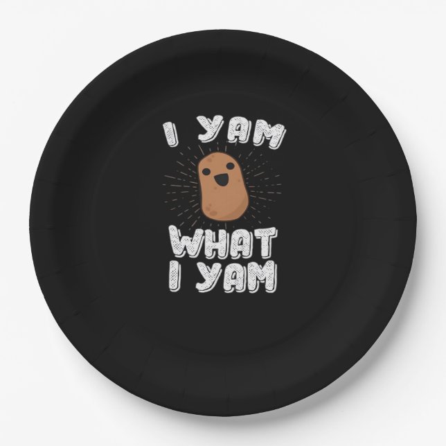 I Yam What I Yam Funny Potato Pun Thanksgiving Paper Plate (Front)