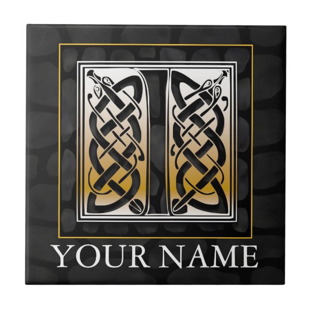 I "Your Name" Celtic Black Stone Monogram Tile (Front)