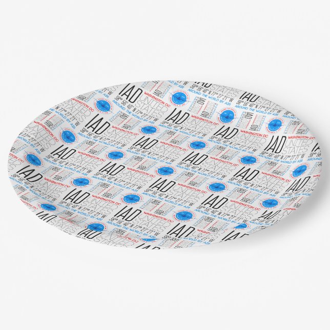 IAD, Washington DC Travel The World By Air Pattern Paper Plate (Angled)