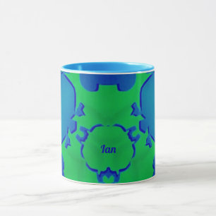 IAN ~ Zany 3D Fractal ~ Blue and Green Mug 