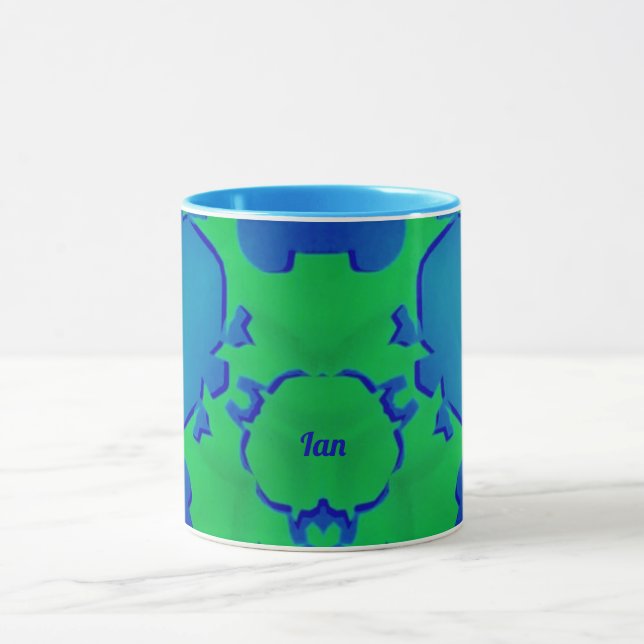 IAN ~ Zany 3D Fractal ~ Blue and Green Mug  (Center)