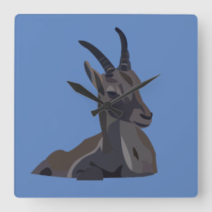 Ibex Animal Goat Square Wall Clock