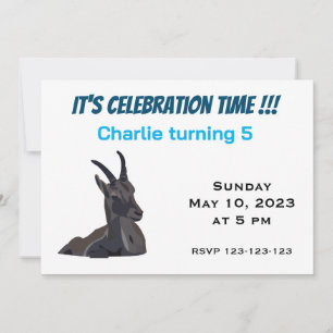 Ibex Goat Animal Art Kids Birthday  Invitation