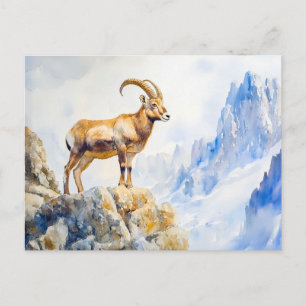 Ibex in the Alps watercolor painting Postcard