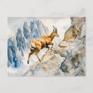 Ibex in the Alps watercolor painting Postcard