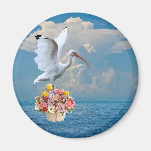 Ibis and Flowers Round Magnet
