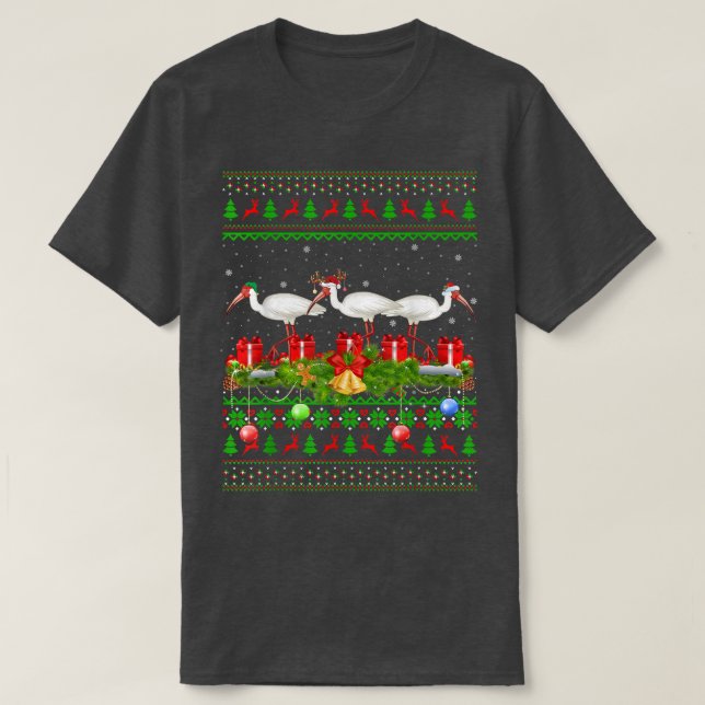 Ibis Birds Lover Xmas Lighting Santa Ugly Ibis Chr T-Shirt (Design Front)