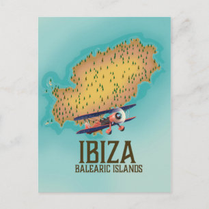 Ibiza Balearic islands map poster Postcard