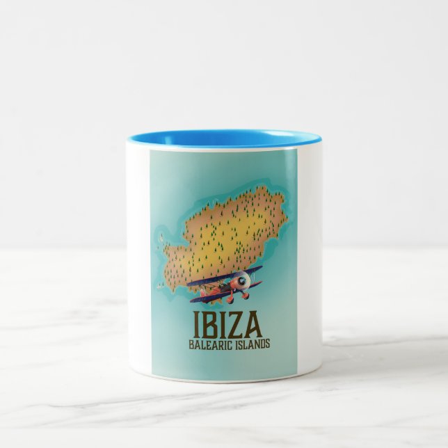 Ibiza Balearic islands map poster Two-Tone Coffee Mug (Center)