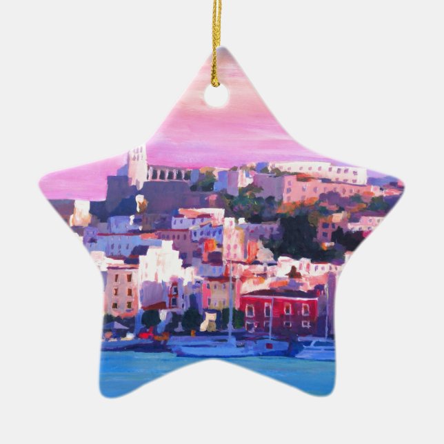 Ibiza Eivissa Old Town And Harbour Pearl Ceramic Tree Decoration (Front)