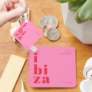 Ibiza España modern typography pink red Key Ring