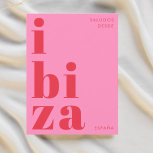 Ibiza España modern typography pink red Postcard