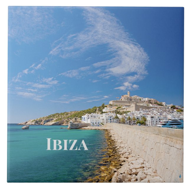 Ibiza scenic view, labelled, ceramic tile (Front)