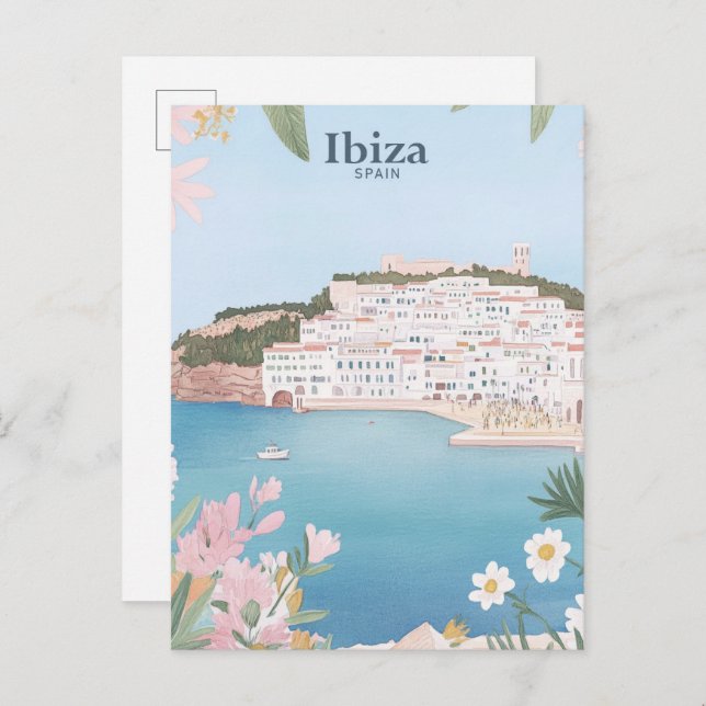 Ibiza Spain Gouache Paint Illustration Travel Postcard (Front/Back)
