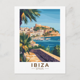 Ibiza Spain Illustration Travel Art Vintage Postcard