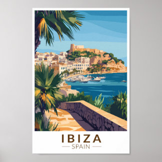 Ibiza Spain Illustration Travel Art Vintage Poster