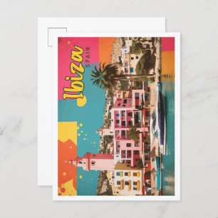Ibiza Spain Pop Art Travel Illustration Postcard