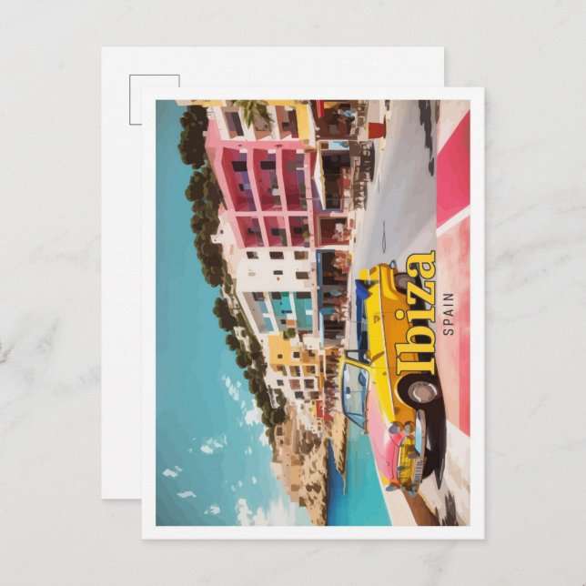 Ibiza Spain Pop Art Travel Illustration Postcard (Front/Back)
