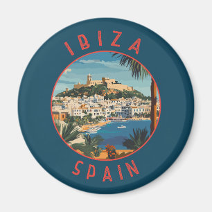 Ibiza Spain Retro Distressed Circle Magnet