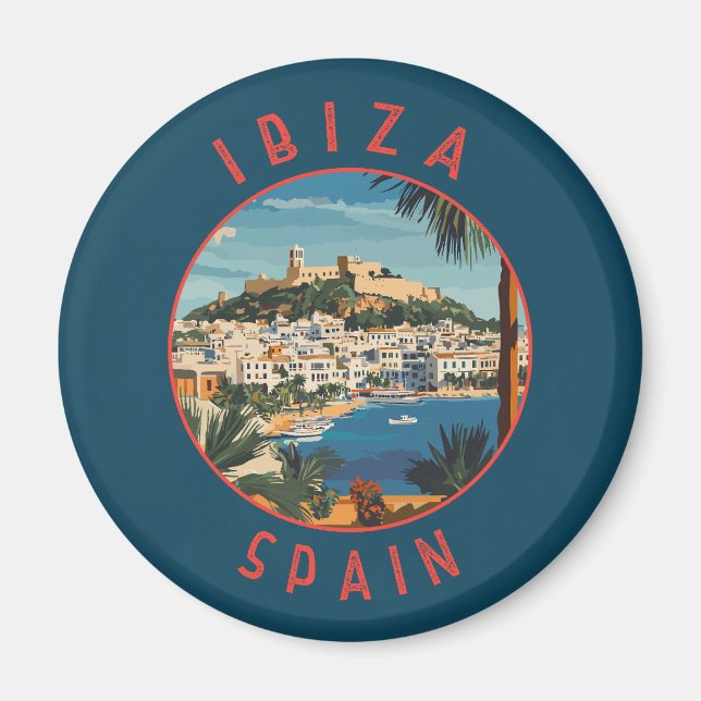 Ibiza Spain Retro Distressed Circle Magnet (Front)