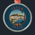 Ibiza Spain Retro Distressed Circle Metal Ornament<br><div class="desc">Ibiza retro vector travel design. Ibiza is one of the Balearic islands,  an archipelago of Spain in the Mediterranean Sea.</div>