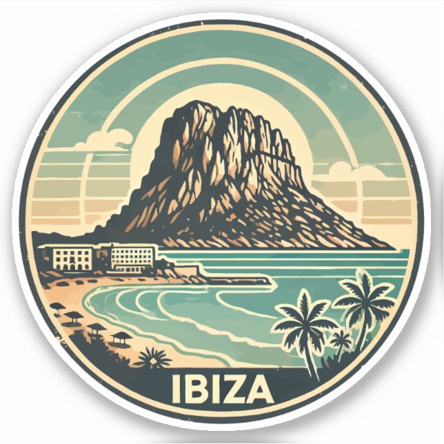 Ibiza Spain Rock of Es Vedra Travel Art Badge (Front)