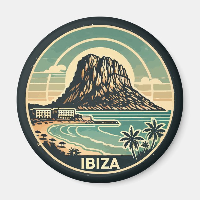 Ibiza Spain Rock of Es Vedra Travel Art Badge Magnet (Front)