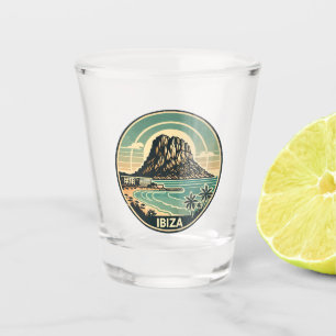 Ibiza Spain Rock of Es Vedra Travel Art Badge Shot Glass