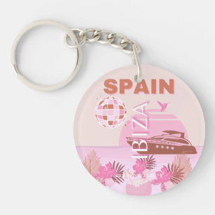 Ibiza, Spain, Travel Art, Preppy Art, Pastel Key Ring