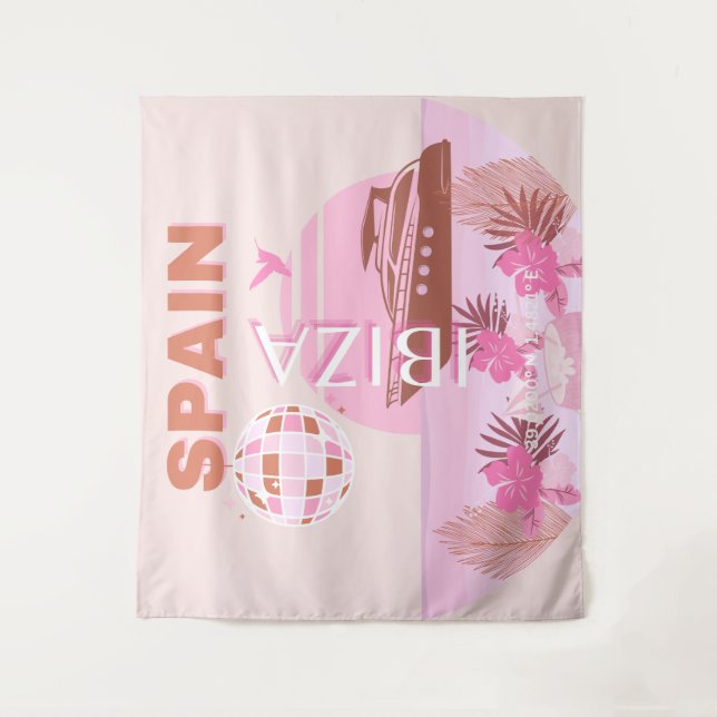 Ibiza, Spain, Travel Art, Preppy Art, Pastel Tapestry (Front)