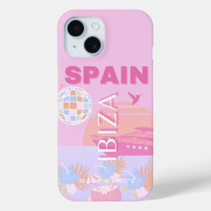 Ibiza, Spain, Travel Art, Preppy Art, Pink iPhone 15 Case