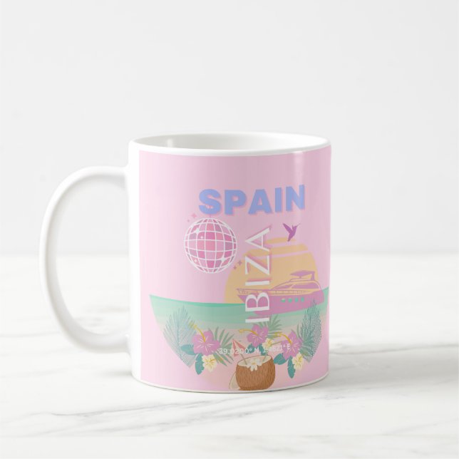 Ibiza, Spain, Travel Art, Preppy Art, Pink Coffee Mug (Left)