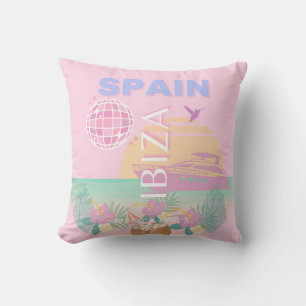 Ibiza, Spain, Travel Art, Preppy Art, Pink Cushion