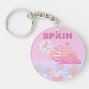 Ibiza, Spain, Travel Art, Preppy Art, Pink Key Ring