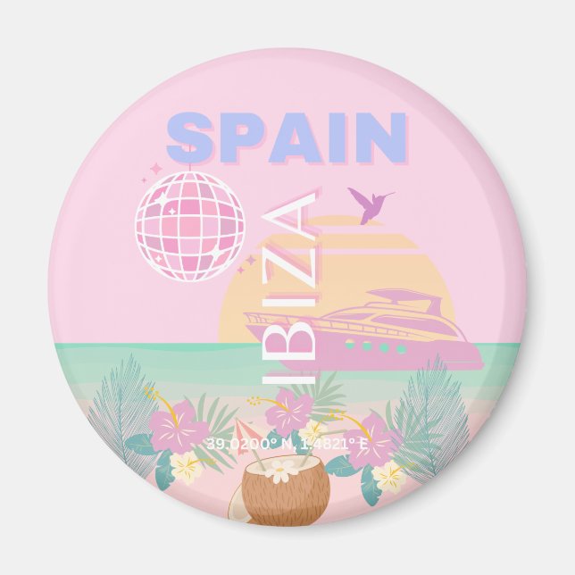 Ibiza, Spain, Travel Art, Preppy Art, Pink Magnet (Front)
