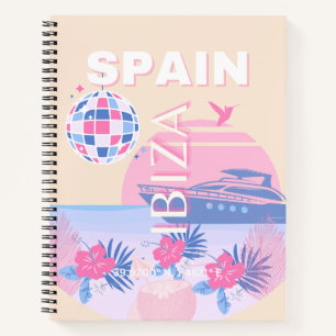 Ibiza, Spain, Travel Art, Preppy Art, Pink, Pastel Notebook