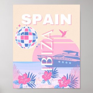 Ibiza, Spain, Travel Art, Preppy Art, Pink, Pastel Poster