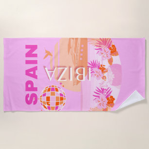 Ibiza, Spain, Travel Art, Preppy Art, Pink, Preppy Beach Towel