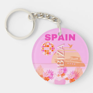 Ibiza, Spain, Travel Art, Preppy Art, Pink, Preppy Key Ring