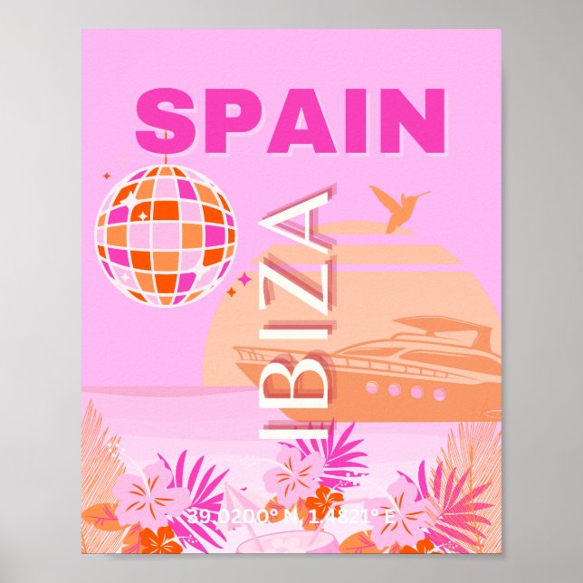 Ibiza, Spain, Travel Art, Preppy Art, Pink, Preppy Poster (Front)