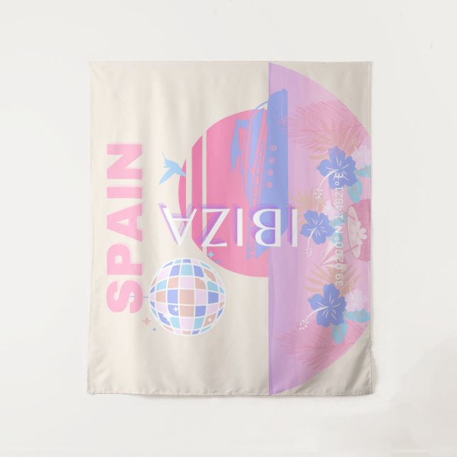 Ibiza, Spain, Travel Art, Preppy Art, Pink Tapestry (Front)