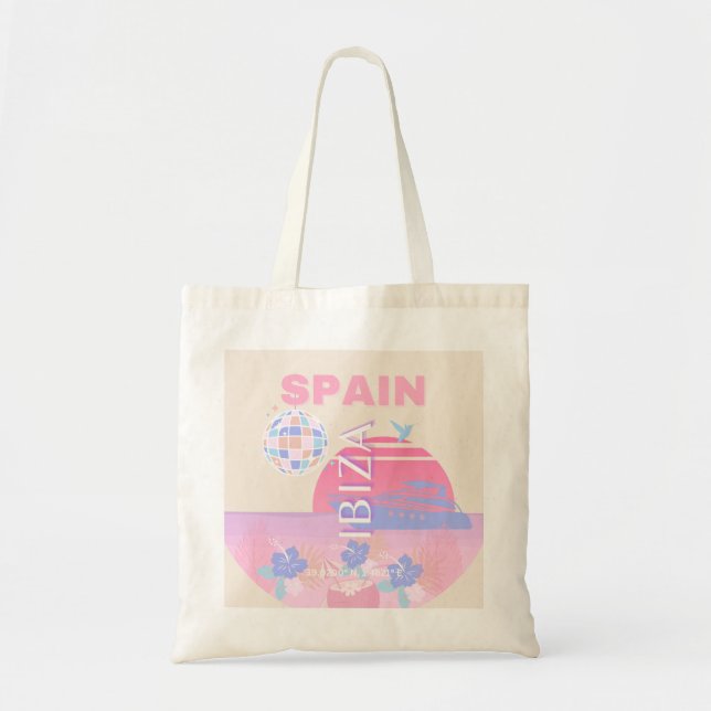 Ibiza, Spain, Travel Art, Preppy Art, Pink Tote Bag (Front)