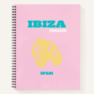 Ibiza, Spain Travel Art, Preppy, Pink Notebook