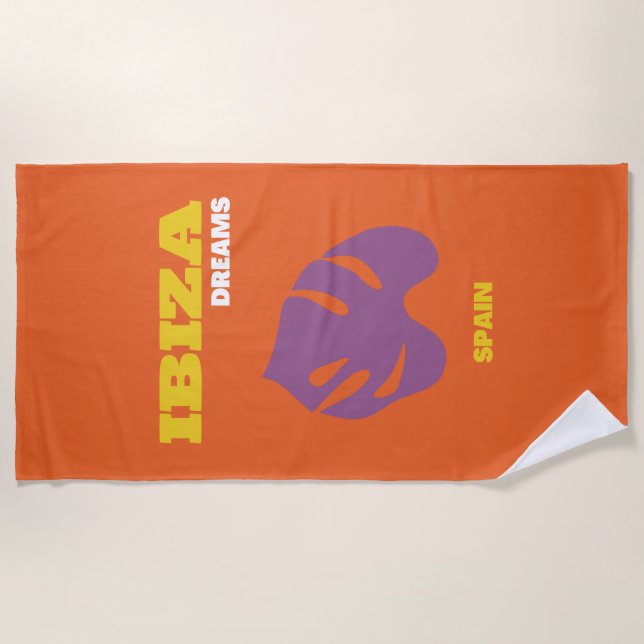 Ibiza, Spain, Travel Art, Retro Art, Orange Beach Towel (Front)