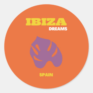 Ibiza, Spain, Travel Art, Retro Art, Orange Classic Round Sticker